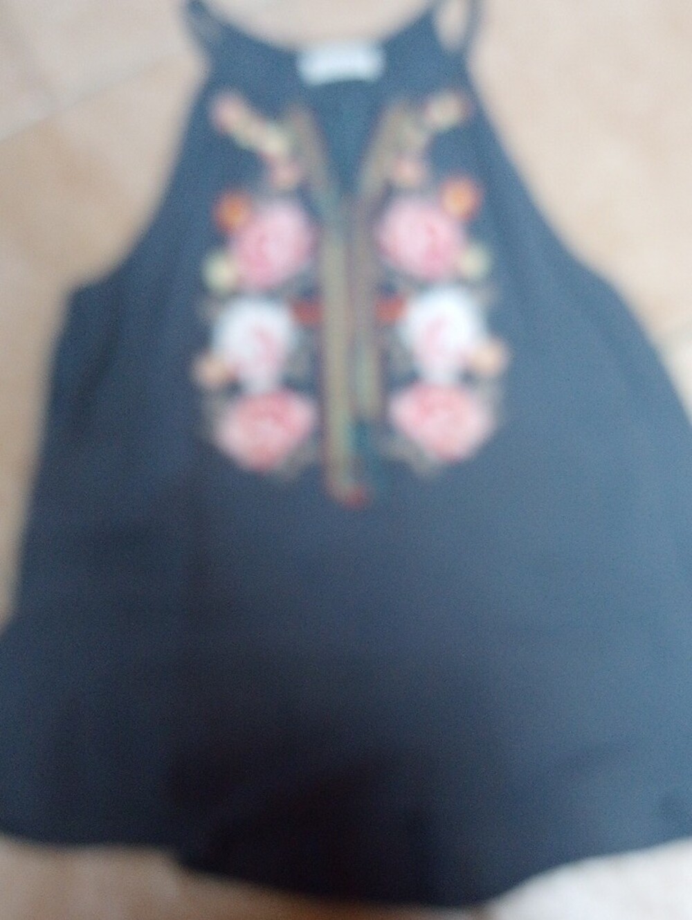 Embroidered Rose Halter Cami in Slate Blue - Picture 7 of 9